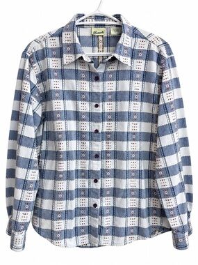 Vintage 90s Cottagecore 100% Cotton Blue Plaid Button Up Shirt